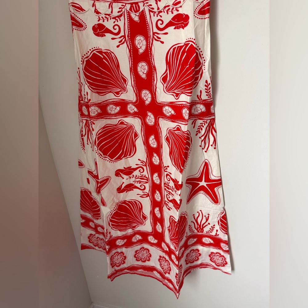 Moon River Red white Shell beach sleeveless midi Summer Dress - Picture 3 of 6